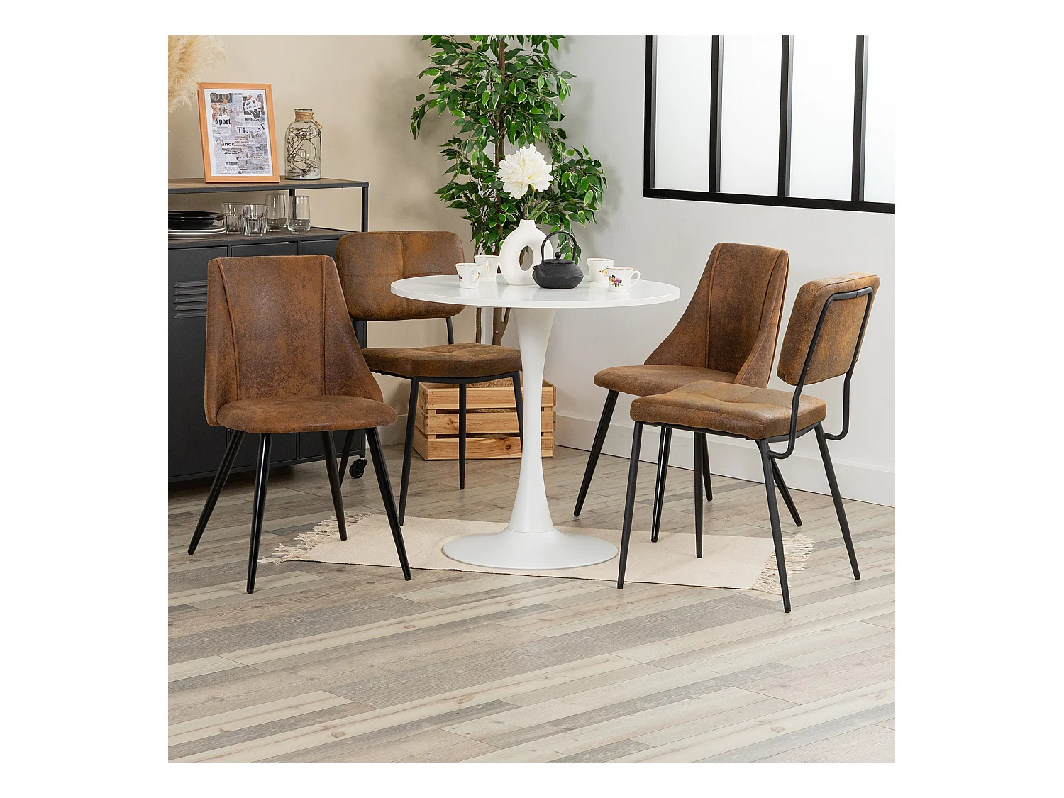 Ensemble table à manger ronde avec 4 chaises