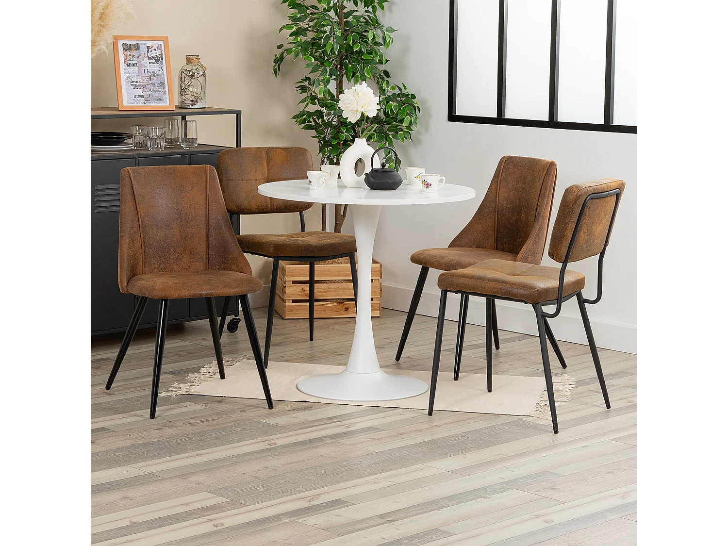 Ensemble table à manger ronde avec 4 chaises