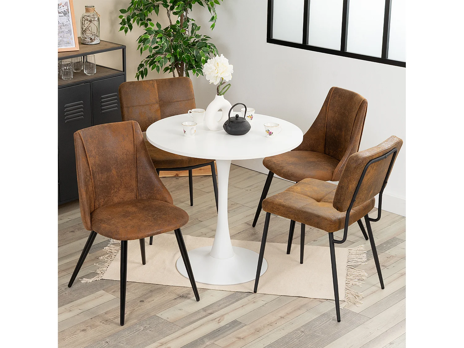 Ensemble table à manger ronde avec 4 chaises