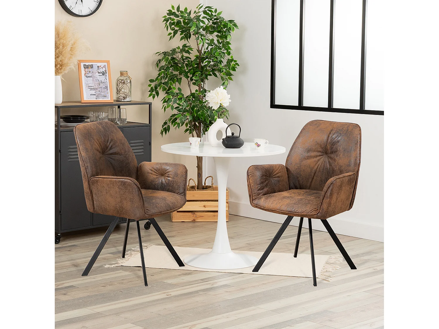 Ensemble table à manger ronde avec 2 chaises CALF