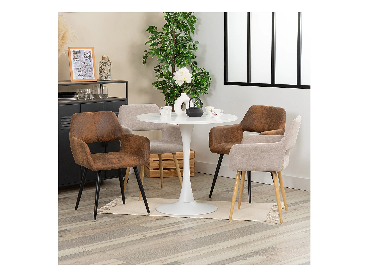 Ensemble table à manger ronde avec 4 chaises CROMWELL