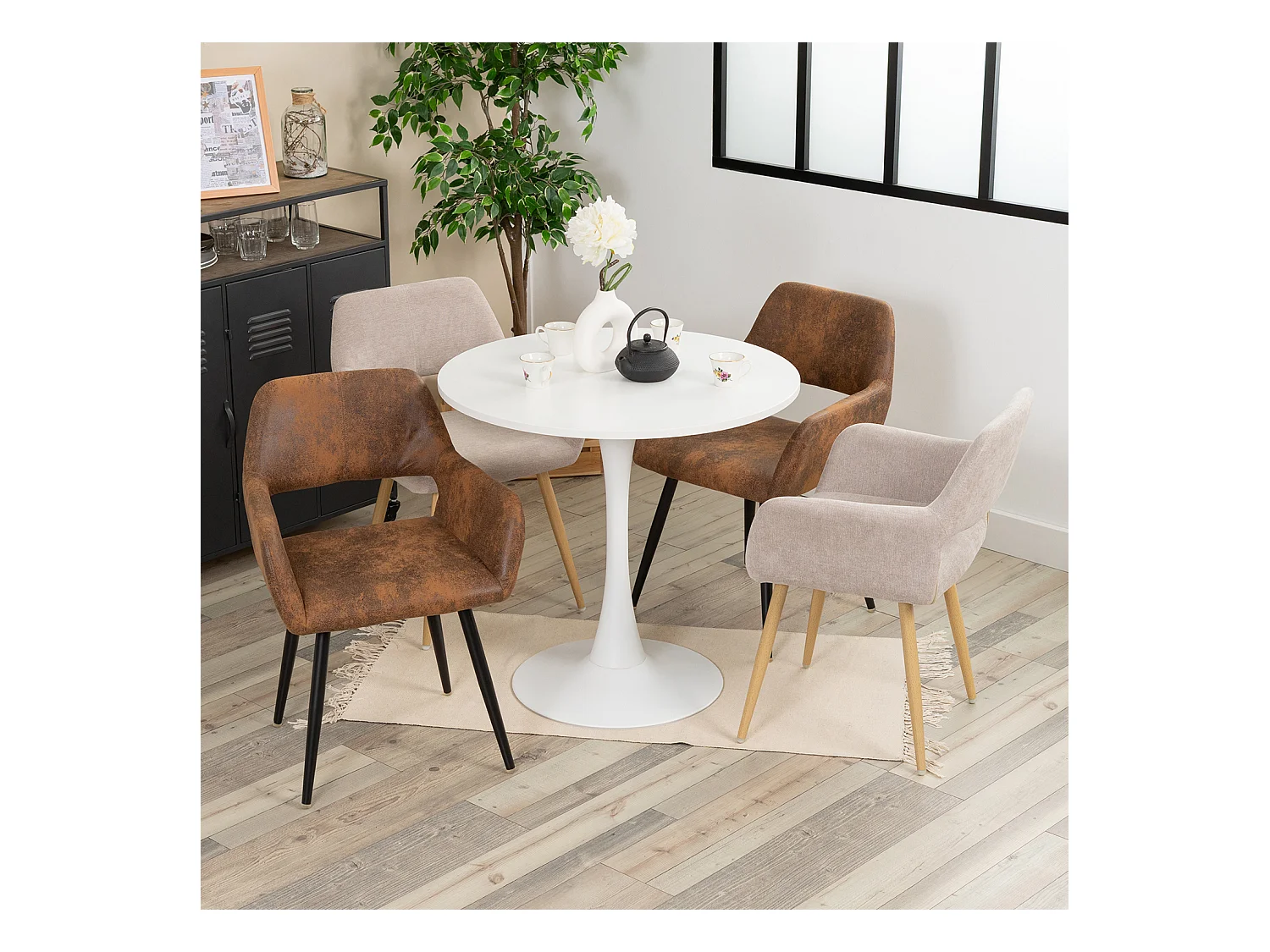 Ensemble table à manger ronde avec 4 chaises CROMWELL