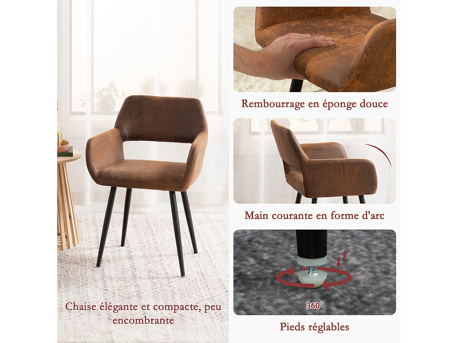 Ensemble table à manger ronde avec 4 chaises CROMWELL