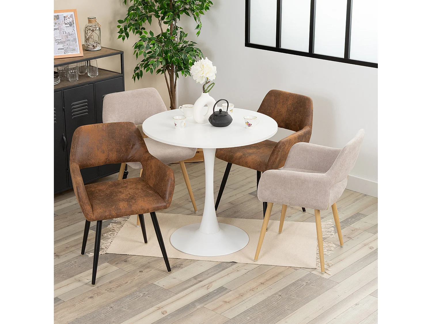 Ensemble table à manger ronde avec 4 chaises CROMWELL