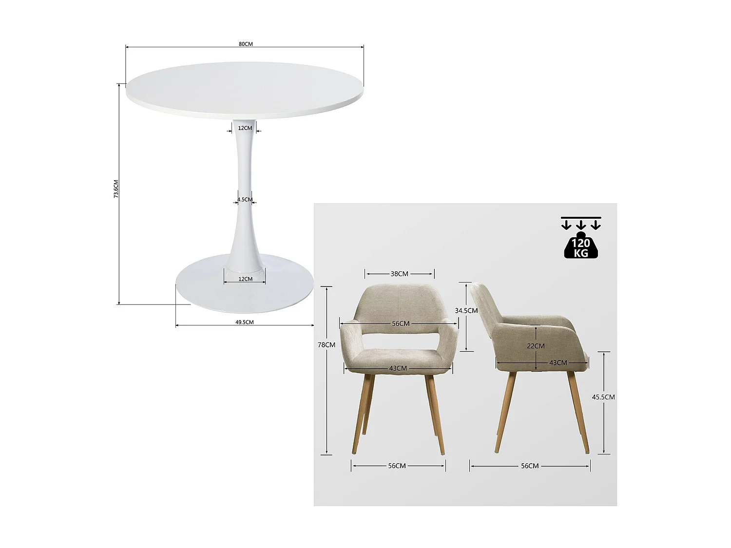 Ensemble table à manger ronde avec 4 chaises CROMWELL