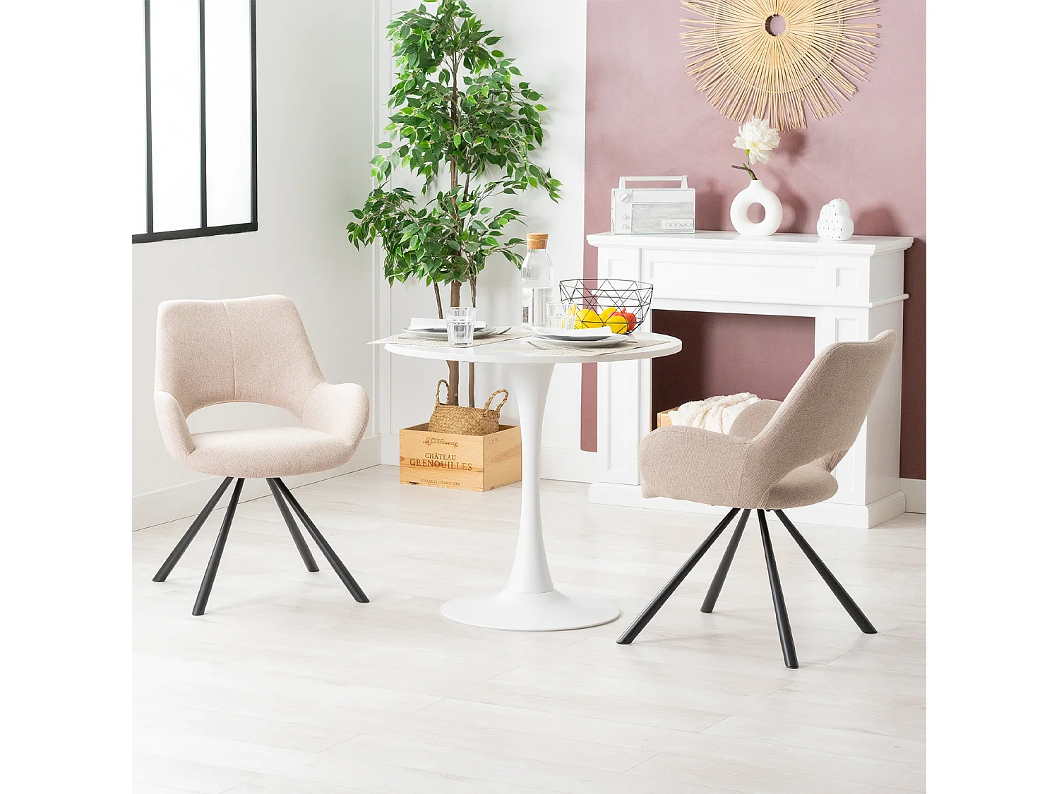 Ensemble table à manger ronde avec 2 chaises BETH