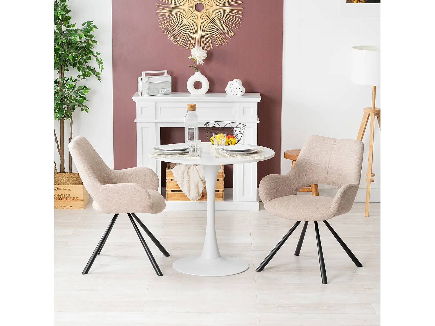 Ensemble table à manger ronde avec 2 chaises BETH