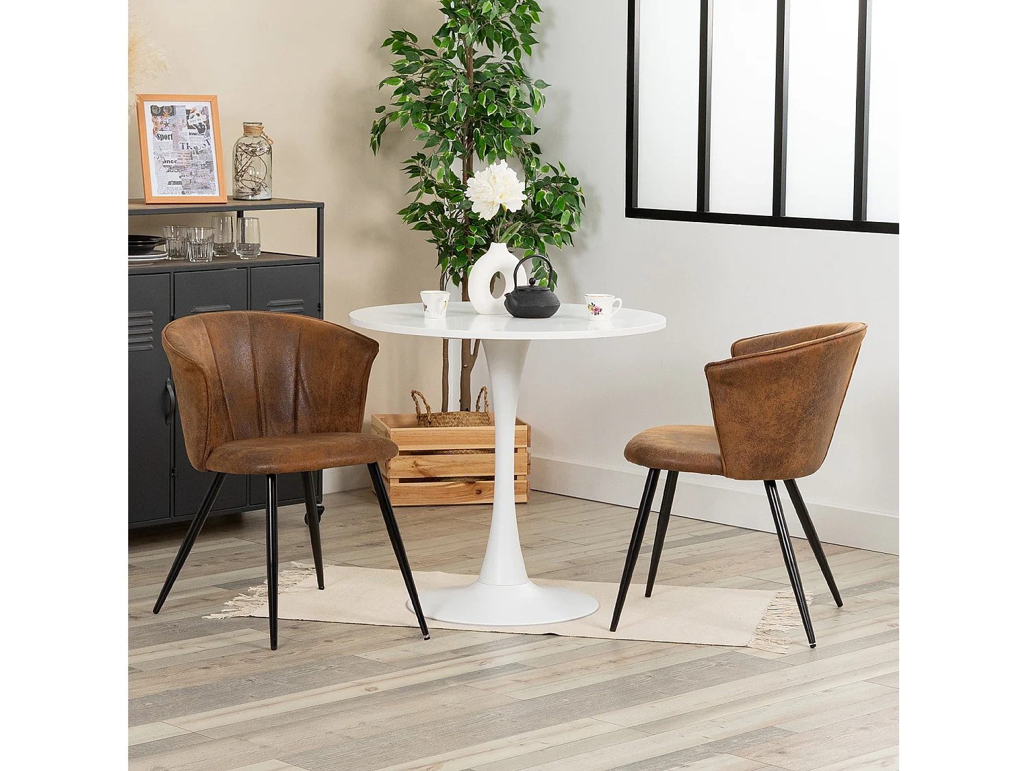 Ensemble table à manger ronde avec 2 chaises DONCIC