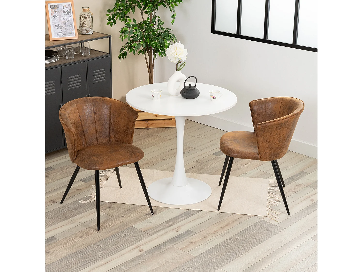 Ensemble table à manger ronde avec 2 chaises DONCIC