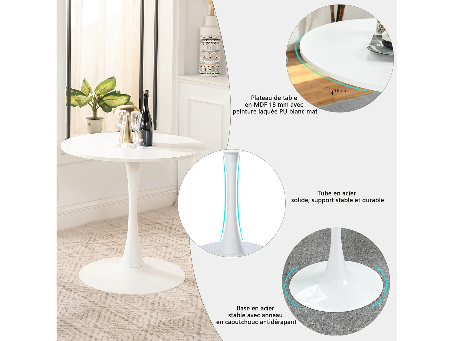 Ensemble table à manger ronde avec 2 chaises