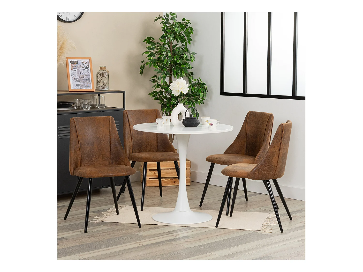 Ensemble table à manger ronde avec 4 chaises