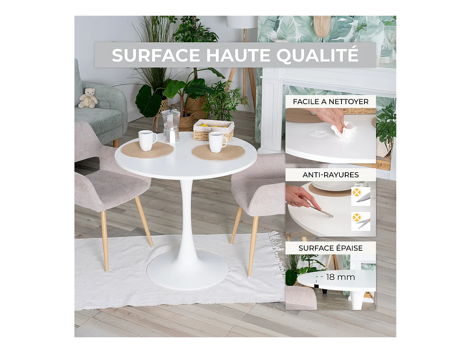 Ensemble table à manger ronde avec 4 chaises