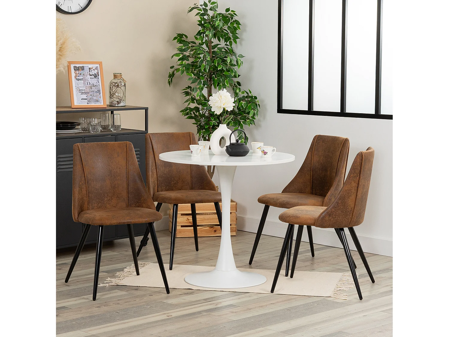 Ensemble table à manger ronde avec 4 chaises