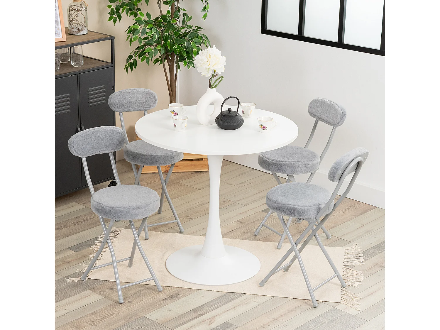 Ensemble table à manger ronde avec 4 chaises