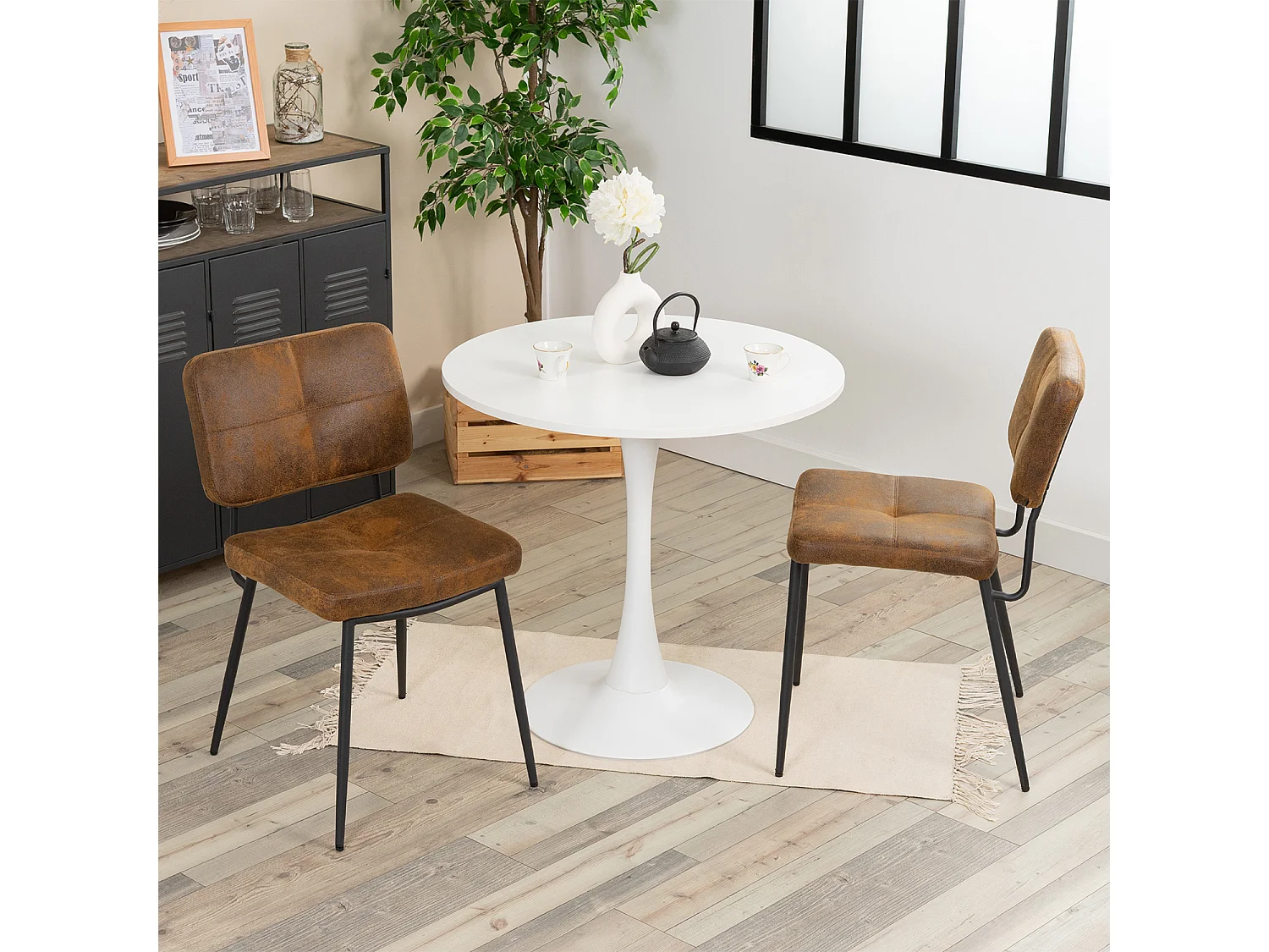 Ensemble table à manger ronde avec 2 chaises