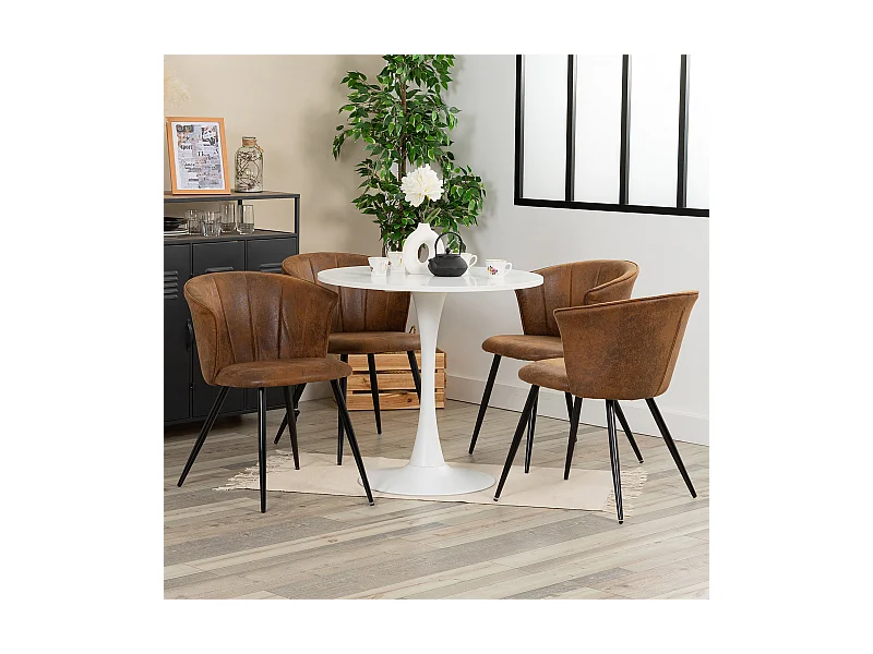 Ensemble table à manger ronde avec 4 chaises DONCIC