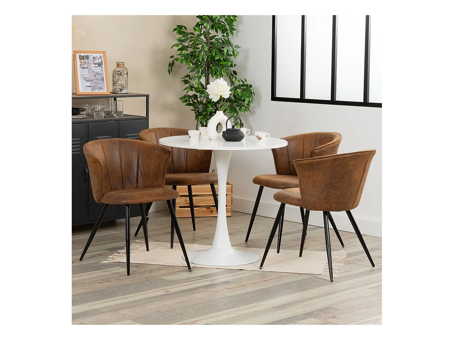 Ensemble table à manger ronde avec 4 chaises DONCIC