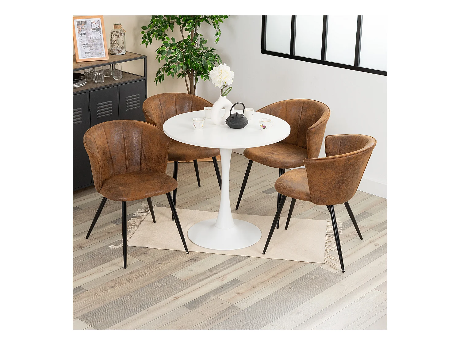 Ensemble table à manger ronde avec 4 chaises DONCIC