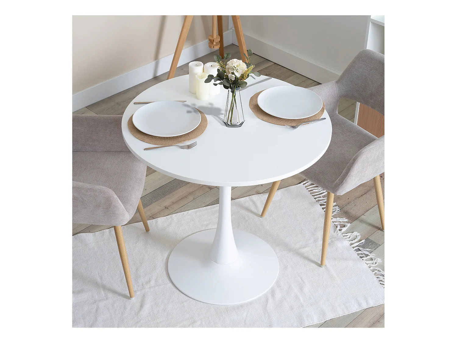 Ensemble table à manger ronde avec 4 chaises DONCIC