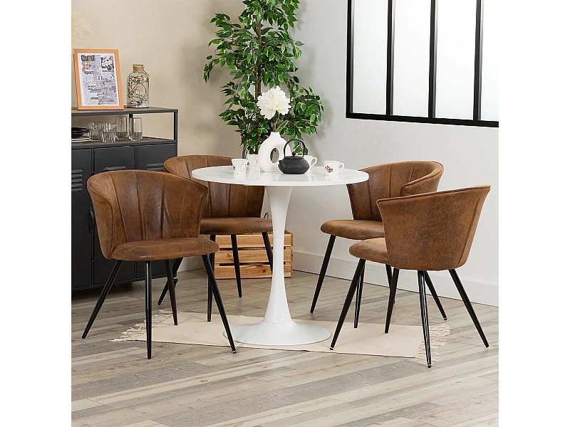 Ensemble table à manger ronde avec 4 chaises DONCIC