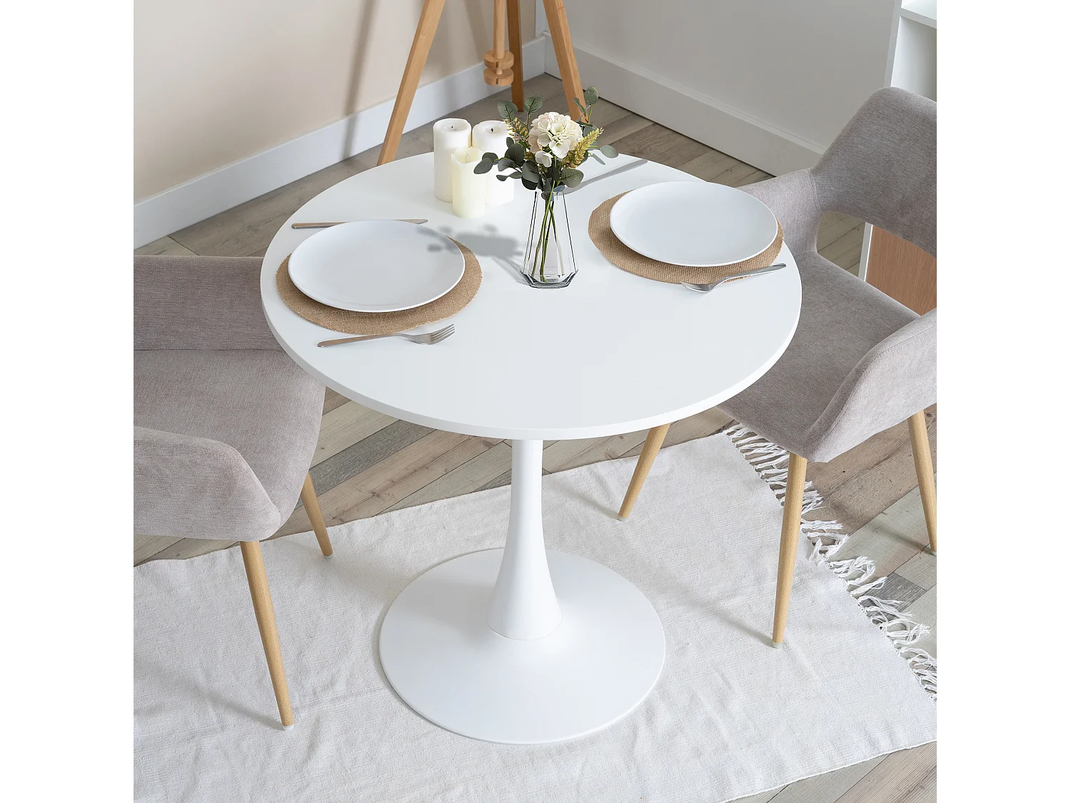 Ensemble table à manger ronde avec 2 chaises CARSON