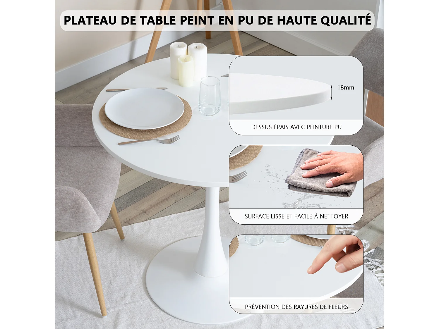 Ensemble table à manger ronde avec 2 chaises CARSON