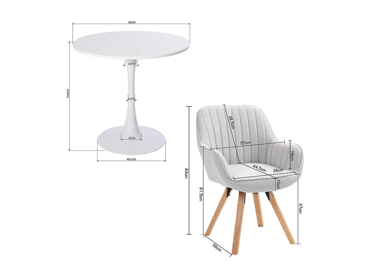 Ensemble table à manger ronde avec 2 chaises CARSON