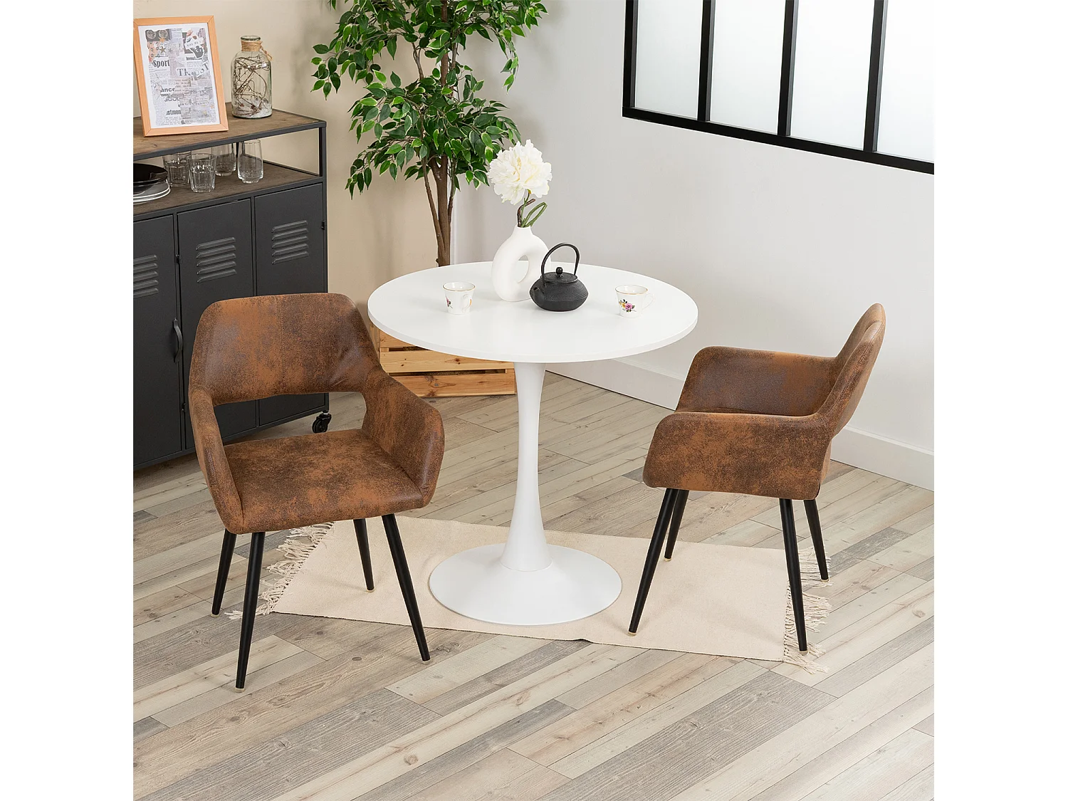 Ensemble table à manger ronde avec 2 chaises CROMWELL