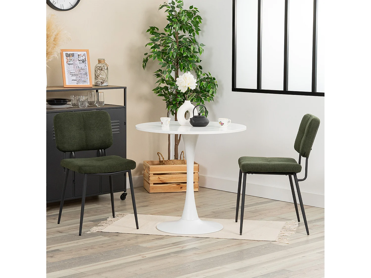 Ensemble table à manger ronde avec 2 chaises