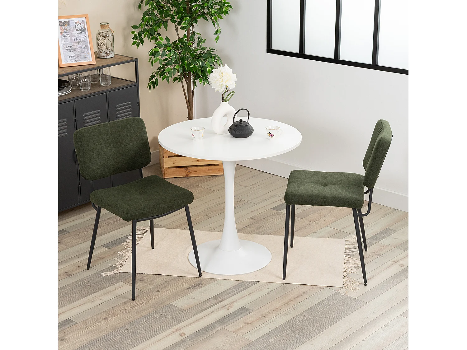 Ensemble table à manger ronde avec 2 chaises