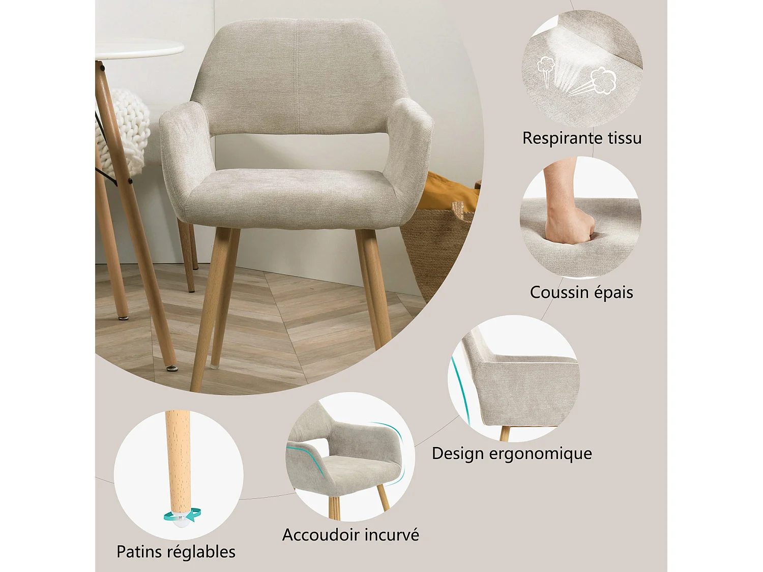 Ensemble table à manger ronde avec 2 chaises CROMWELL