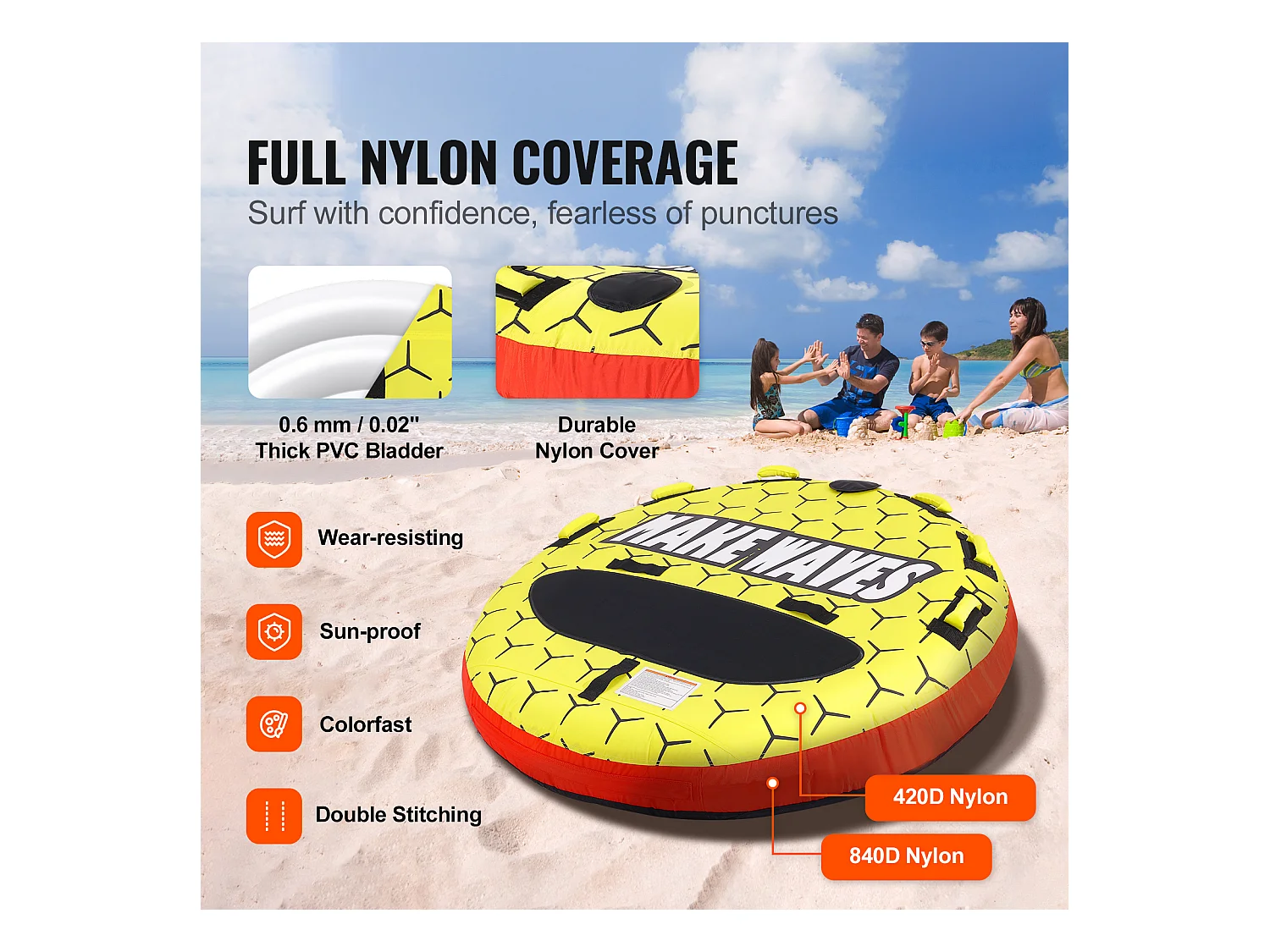 Schleppbare Luftmatratze SucceBuy, für 1–3 Personen, 231 kg, Schlepprohr für Boot