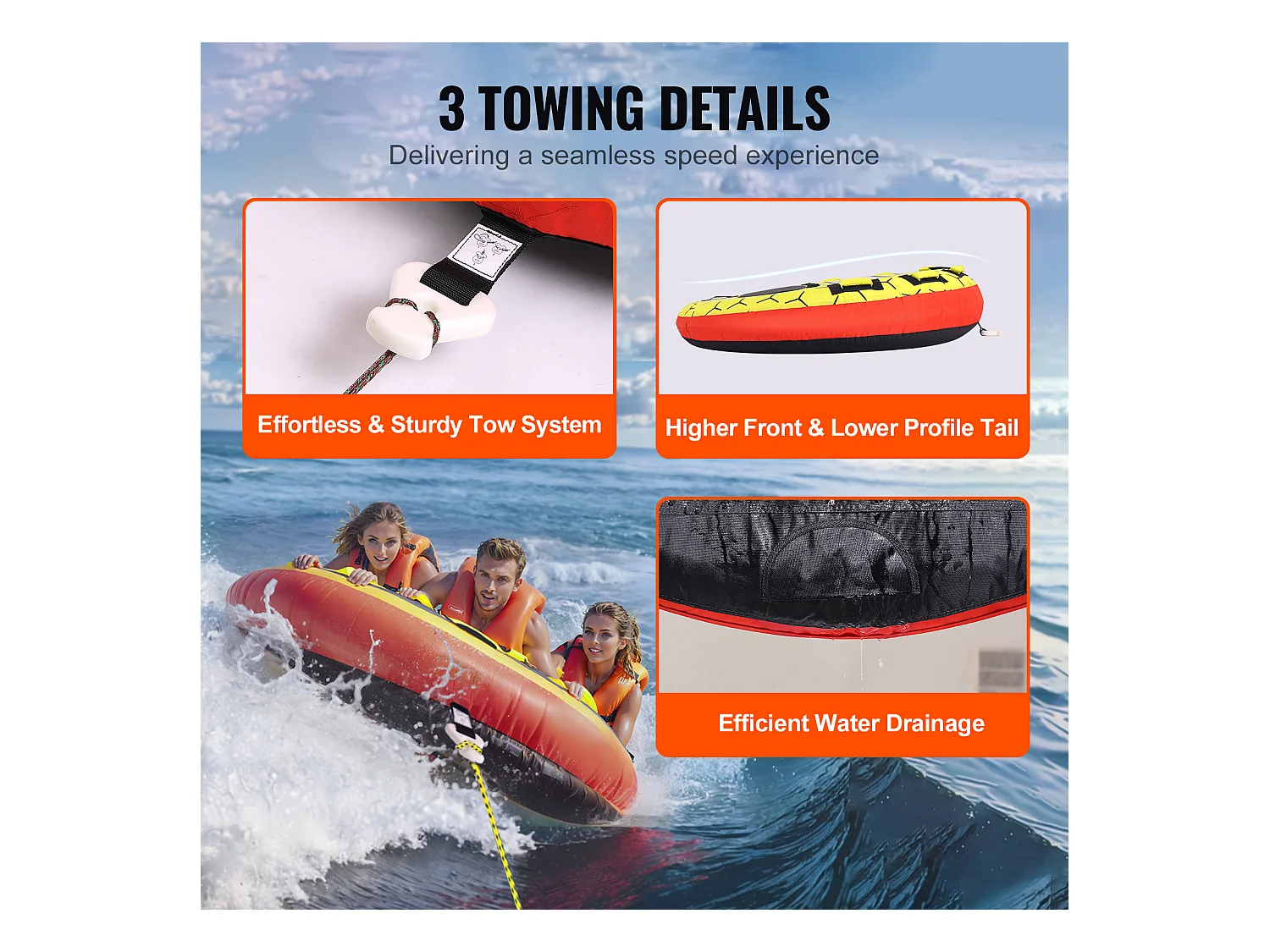 Schleppbare Luftmatratze SucceBuy, für 1–3 Personen, 231 kg, Schlepprohr für Boot