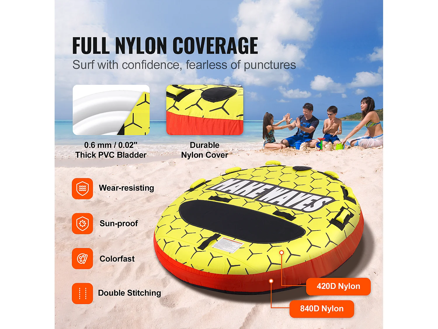 Boya Remolcada Inflable SucceBuy, para 1 a 3 Pasajeros, 231 kg, Tubo Remolcable para Barco