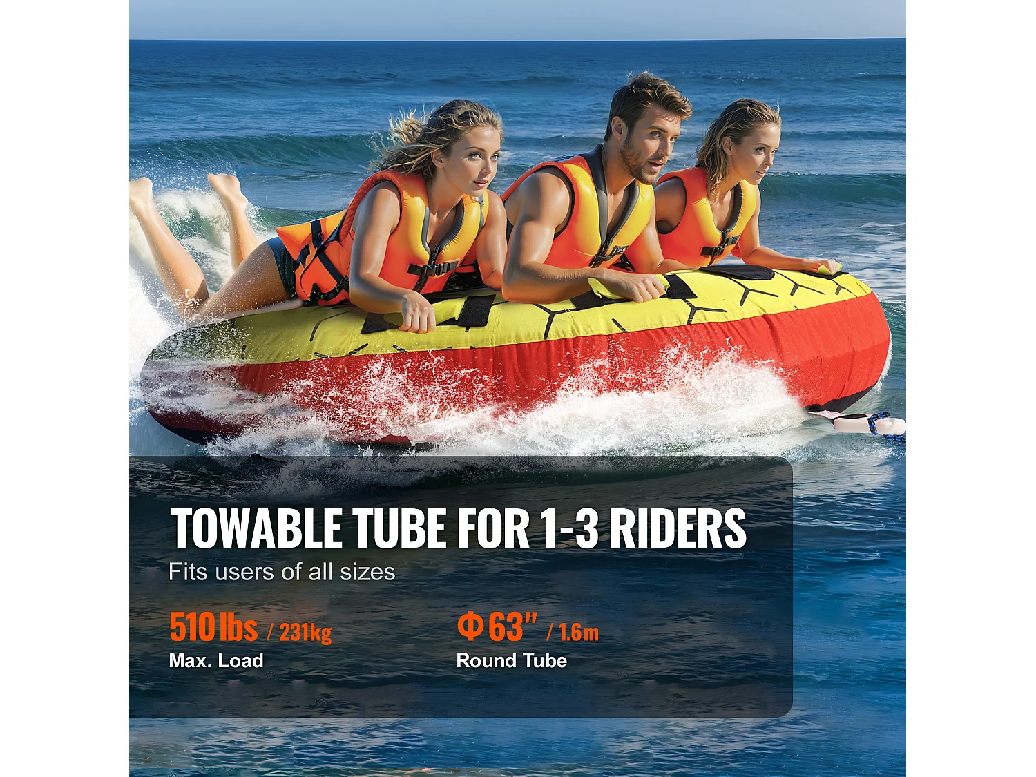 Boya Remolcada Inflable SucceBuy, para 1 a 3 Pasajeros, 231 kg, Tubo Remolcable para Barco