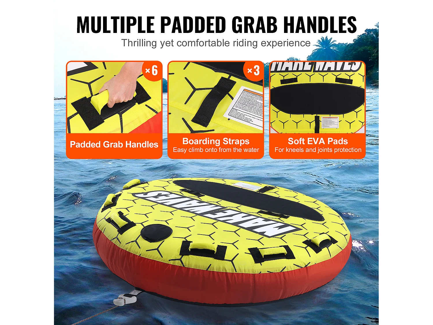 Boya Remolcada Inflable SucceBuy, para 1 a 3 Pasajeros, 231 kg, Tubo Remolcable para Barco