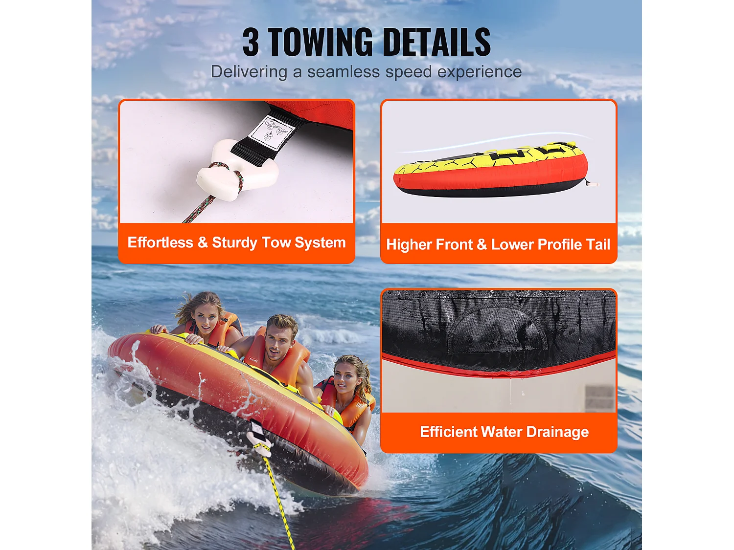 Boya Remolcada Inflable SucceBuy, para 1 a 3 Pasajeros, 231 kg, Tubo Remolcable para Barco