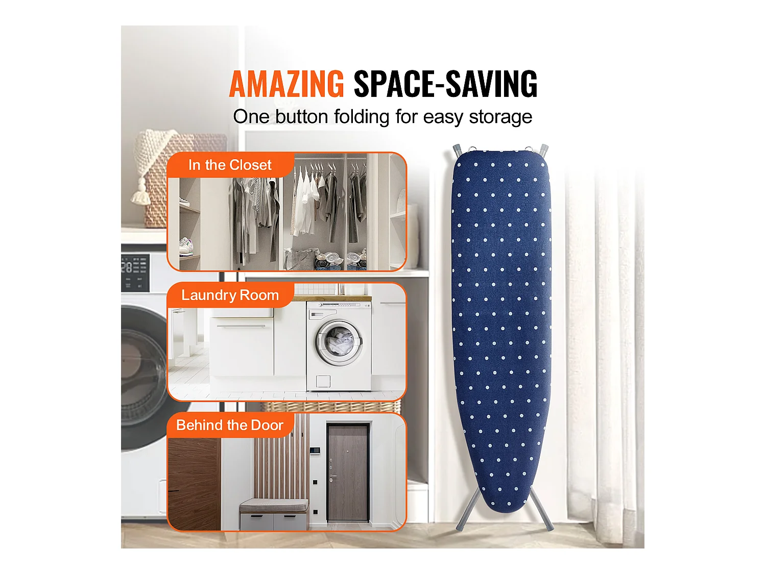 Planche à Repasser SucceBuy, avec Plateau de Rangement et Épaisseur de 4 Couches, Hauteurs Réglables