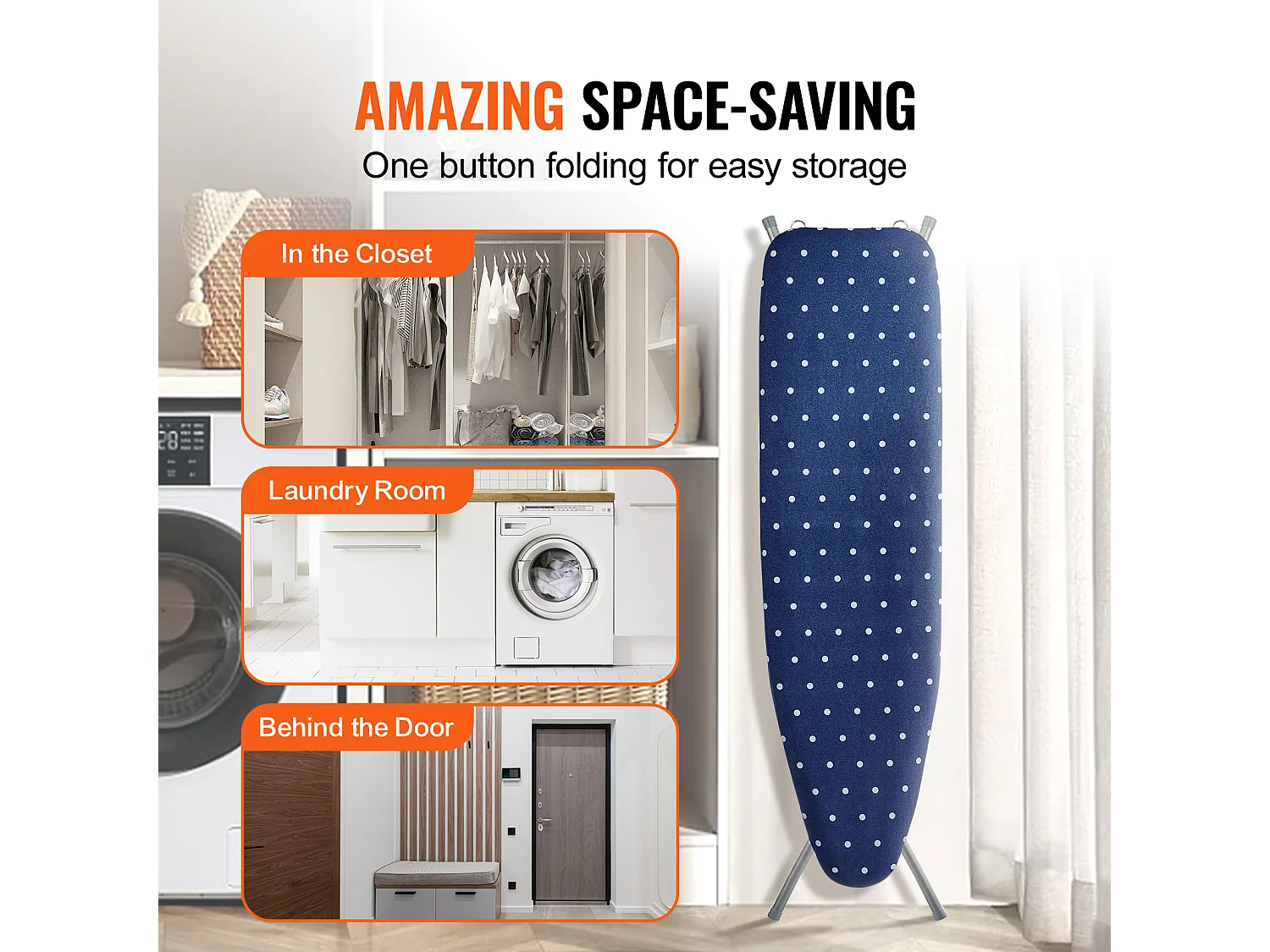 Planche à Repasser SucceBuy, avec Plateau de Rangement et Épaisseur de 4 Couches, Hauteurs Réglables