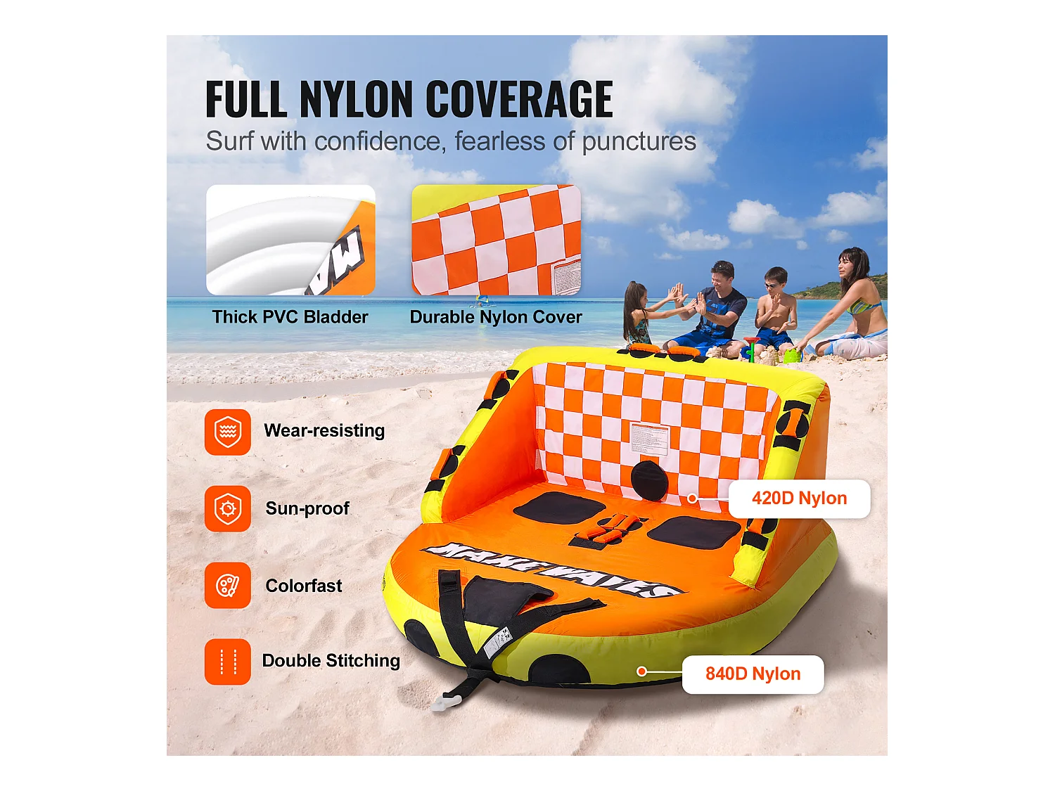 Trekbare Inflatable Buoy SucceBuy, voor 1 tot 2 Passagiers, 154 kg, met Zitten en Leuningen