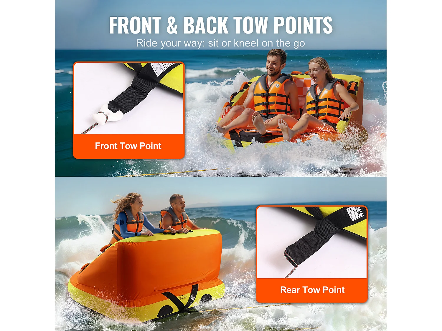 Schleppbare Luftmatratze SucceBuy, für 1–2 Personen, 154 kg, mit Sitzen und Rückenlehne