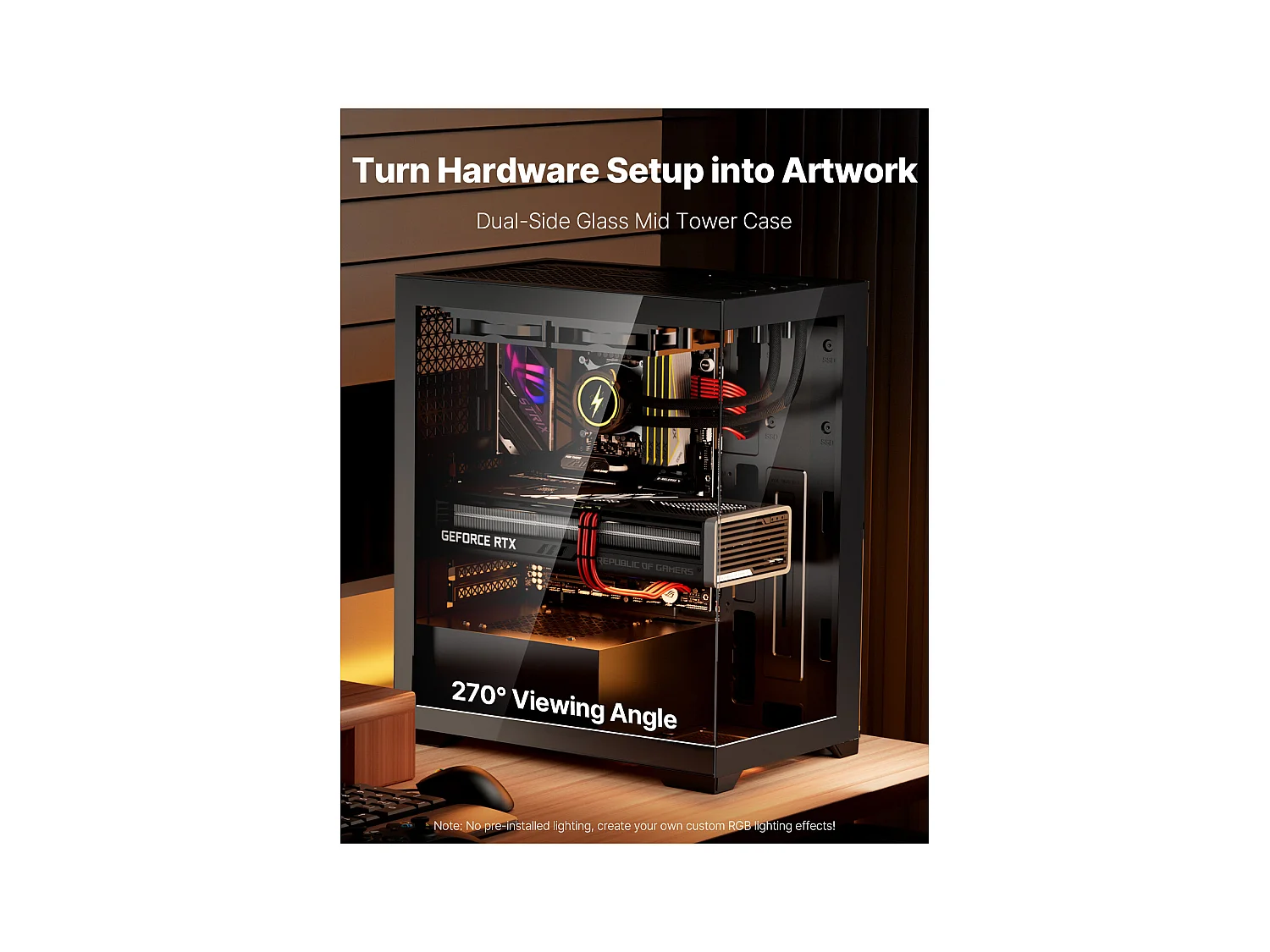 Boîtier PC Gaming SucceBuy, Panneau en Verre Trempé, Flux d'Air Optimisé, Filtre Anti-Poussière, 2 Ventilateurs de 12cm, Adapté aux GPU jusqu'à 36cm