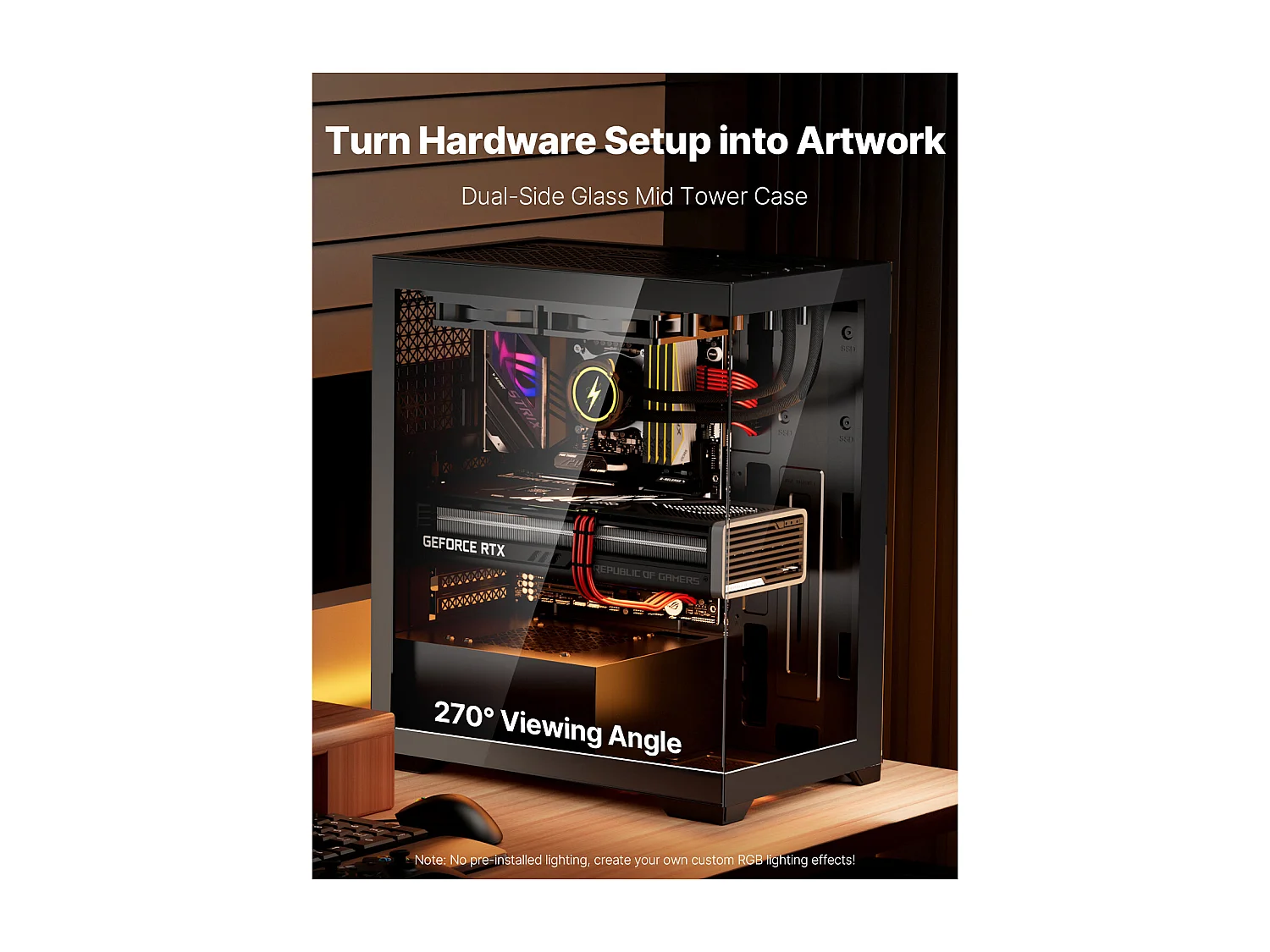 Boîtier PC Gaming SucceBuy, Panneau en Verre Trempé, Flux d'Air Optimisé, Filtre Anti-Poussière, 2 Ventilateurs de 12cm, Adapté aux GPU jusqu'à 36cm