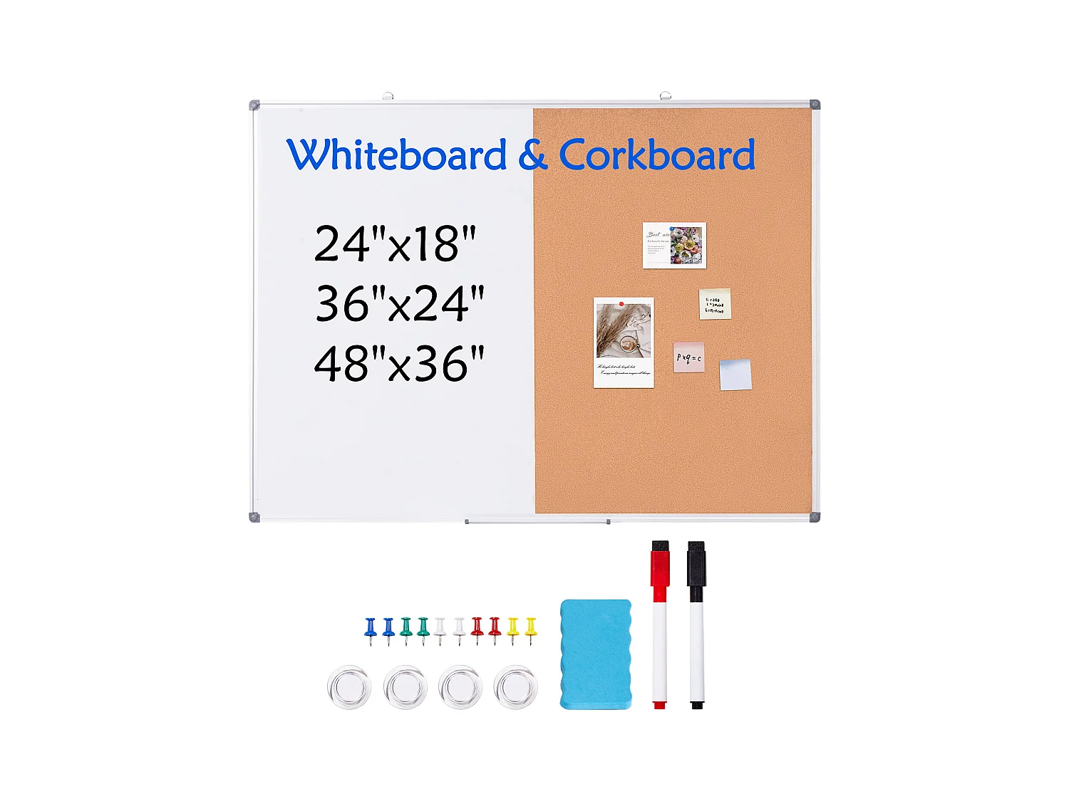 Ensemble Tableau Blanc et Tableau en Liège SucceBuy, 121,9 x 91,4 cm, avec Cadre en Aluminium pour l'École et la Maison
