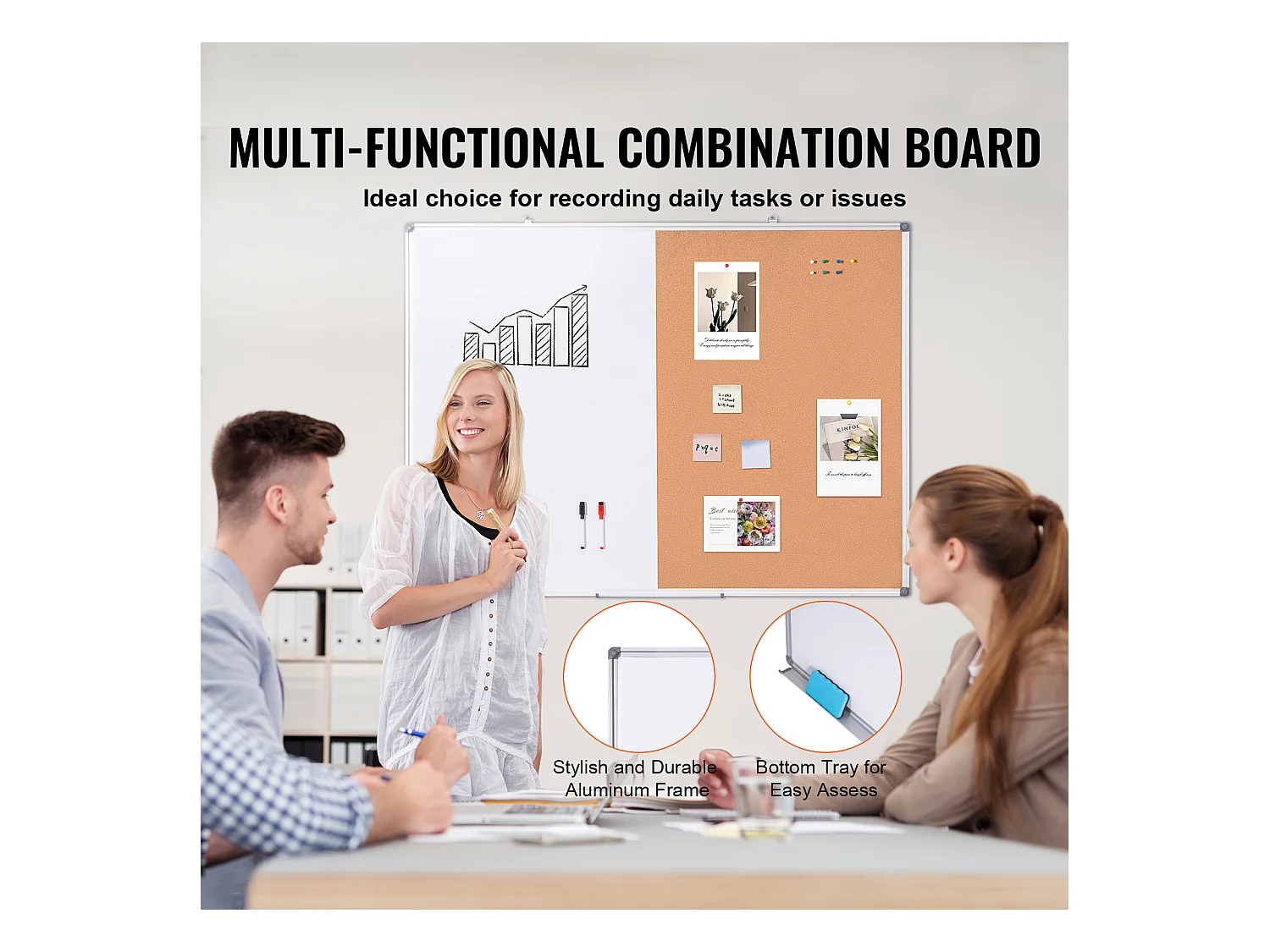 Ensemble Tableau Blanc et Tableau en Liège SucceBuy, 121,9 x 91,4 cm, avec Cadre en Aluminium pour l'École et la Maison