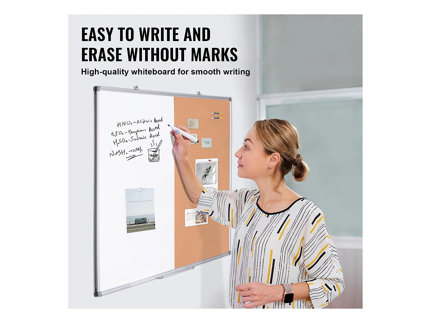 Ensemble Tableau Blanc et Tableau en Liège SucceBuy, 121,9 x 91,4 cm, avec Cadre en Aluminium pour l'École et la Maison