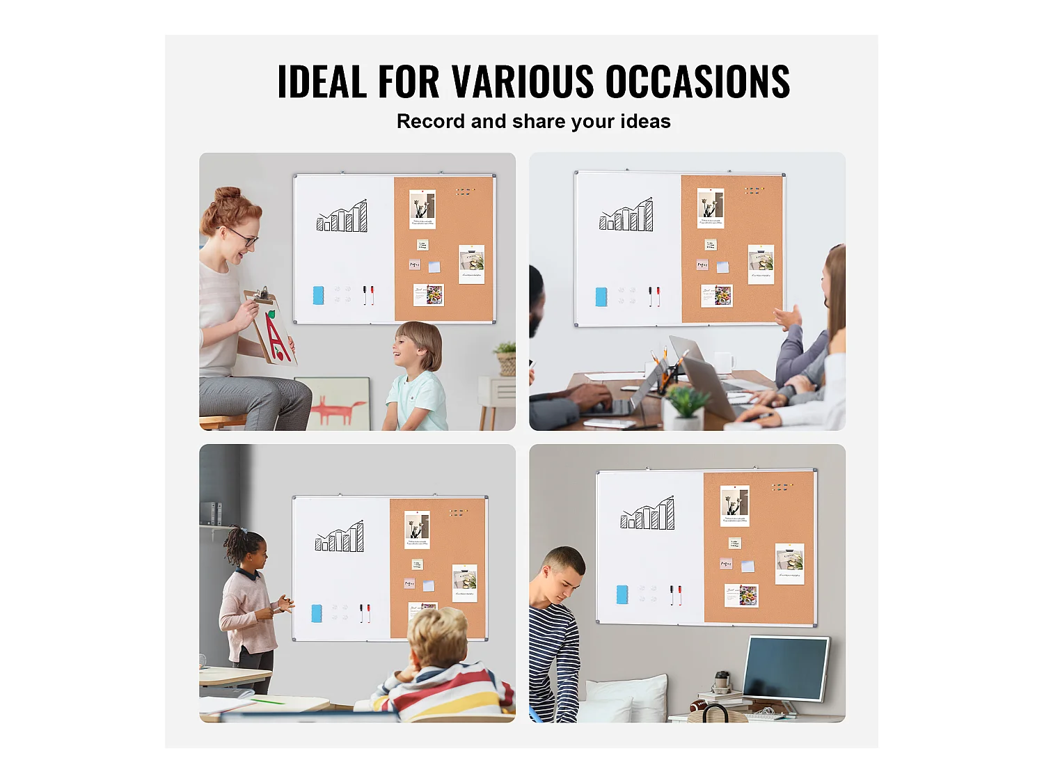 Ensemble Tableau Blanc et Tableau en Liège SucceBuy, 121,9 x 91,4 cm, avec Cadre en Aluminium pour l'École et la Maison