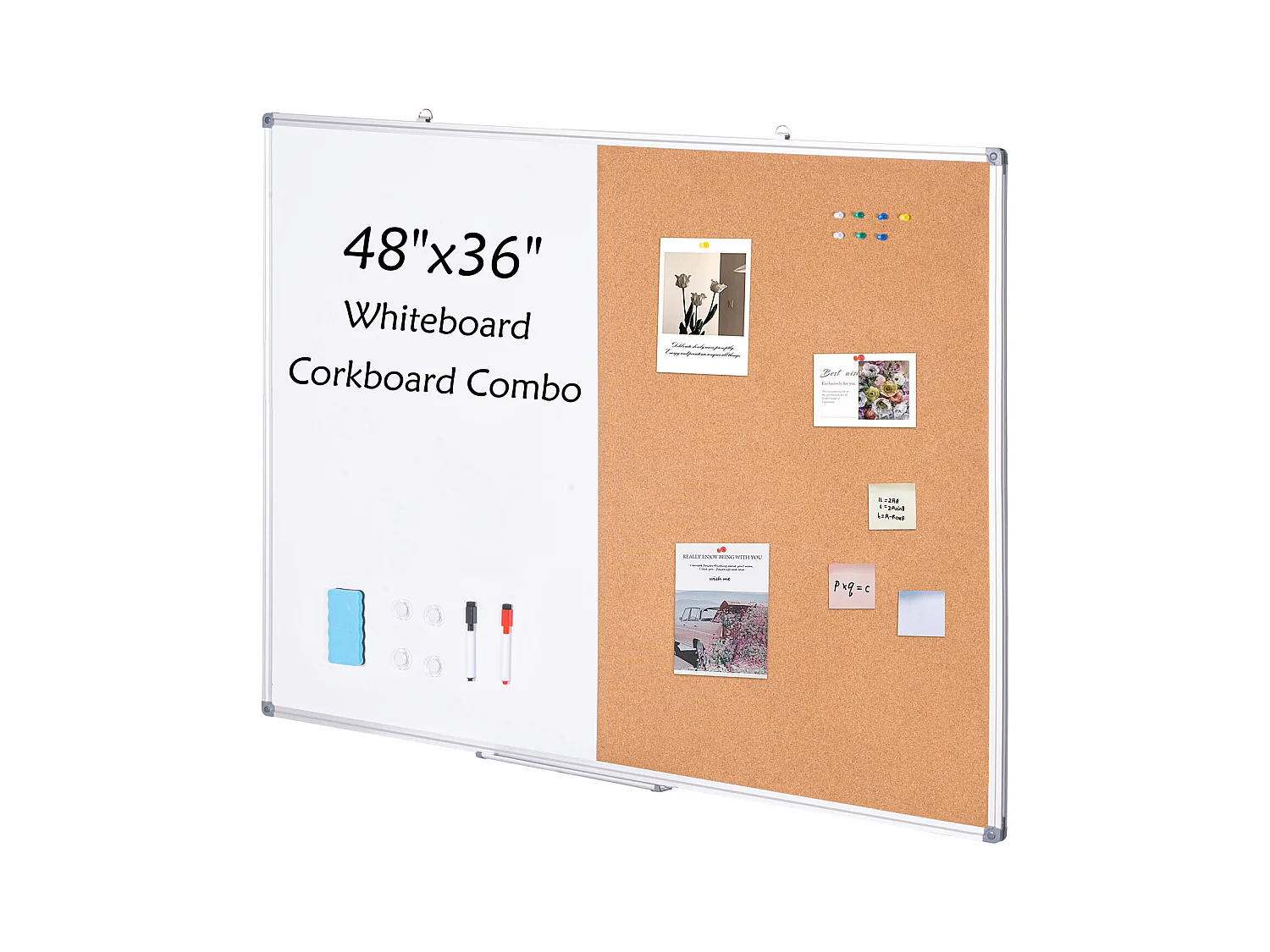 Ensemble Tableau Blanc et Tableau en Liège SucceBuy, 121,9 x 91,4 cm, avec Cadre en Aluminium pour l'École et la Maison