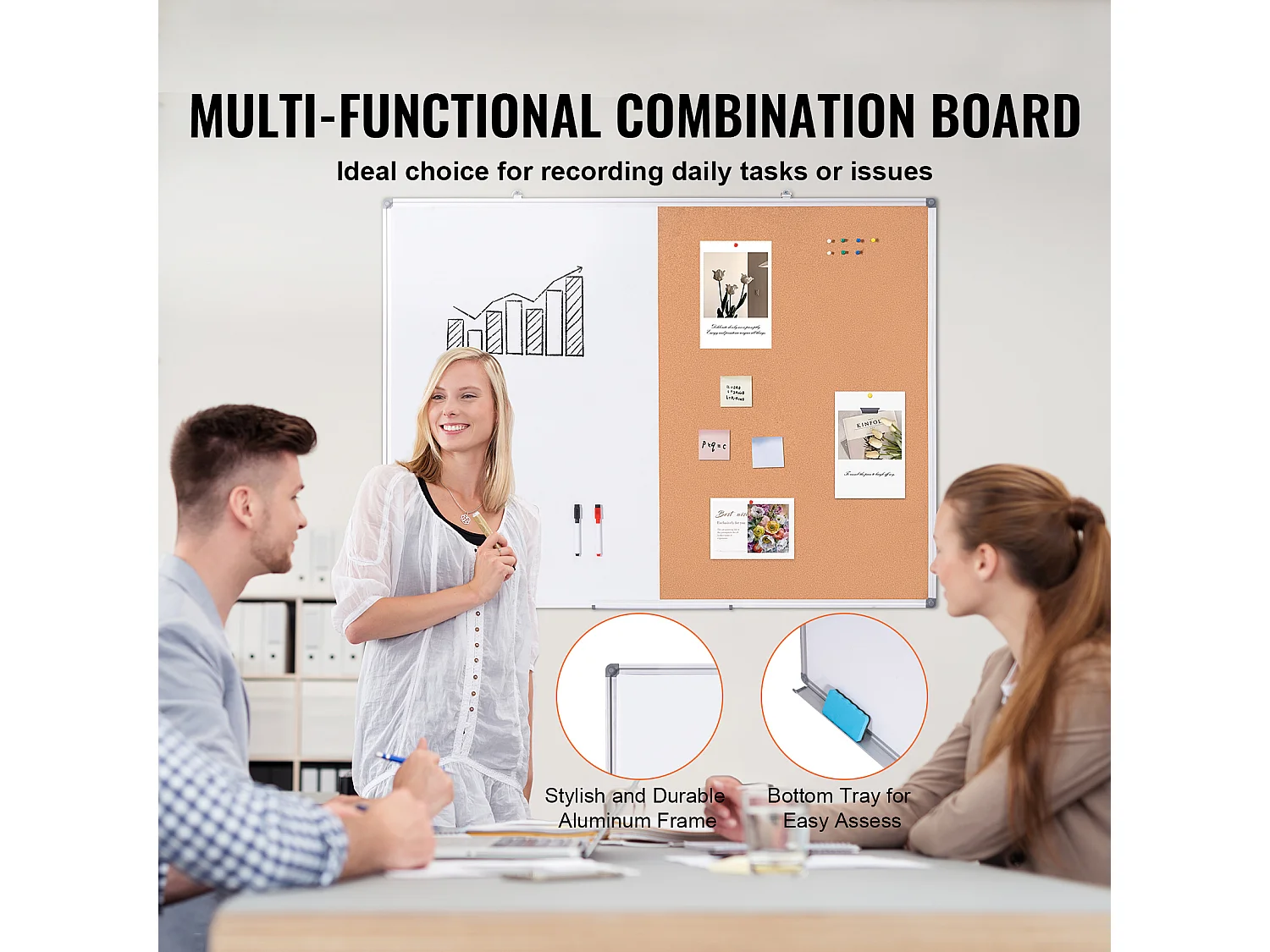 Ensemble Tableau Blanc et Tableau en Liège SucceBuy, 121,9 x 91,4 cm, avec Cadre en Aluminium pour l'École et la Maison