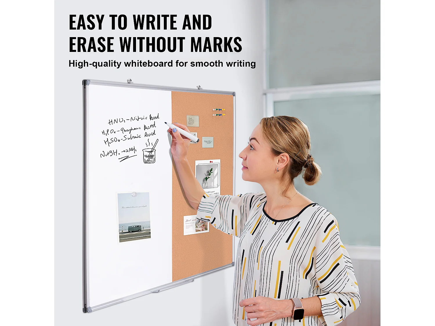 Ensemble Tableau Blanc et Tableau en Liège SucceBuy, 121,9 x 91,4 cm, avec Cadre en Aluminium pour l'École et la Maison